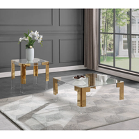 Moderner Goldener Edelstahl-Couchtisch mit Klarer Quadratischer Acryl-Tischplatte, Langlebiges Wohnzimmermöbel mit Glasoberfläche