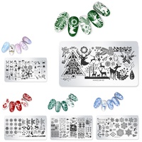 Pochoir de transfert d'art d'ongles rectangulaire flocon de neige de Noël transfrontalier, plaque en acier, outil d'impression, logo personnalisé MP0062