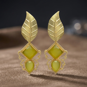 Boucles d'oreilles pendantes en laiton plaqué or faites à la main avec pierres précieuses, style ethnique, pour fiançailles et soirées, mode bohème - Product Image 2