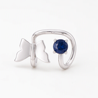 Cincin Kupu-kupu Terbuka yang Dapat Disesuaikan dengan Batu CZ, Perak Sterling 925 Berlapis Rhodium, QX Custom untuk Wanita, Perhiasan Berkualitas, Pabrik Grosir OEM ODM