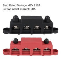 Bloc de distribution d'alimentation pour caravane et camping-car, 4 voies, 48V 250A, barre omnibus CC, jonction électrique pour bateau, camion, accessoires automobiles, goujons M8 M10