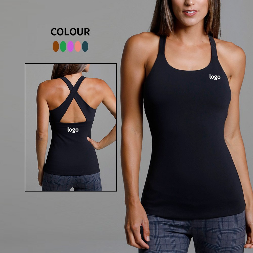 Custom Back Cross Stretchable Built in Bra Tank Tops Gym Fitness Women's Quick Dry Yoga Tank Tops