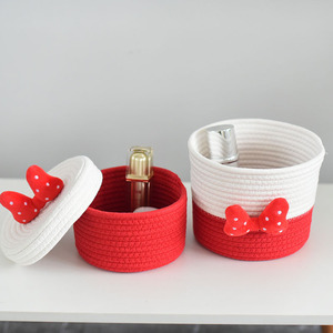 Panier de rangement en forme de nœud de dessin animé, mini panier rond rouge et blanc avec couvercle pour collations, cosmétiques, usage domestique - Product Image 4