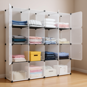 Étagère de rangement en plastique blanche à 16 cubes, empilable, pour armoire, organisateur de vêtements, design minimaliste pour la maison - Product Image 2
