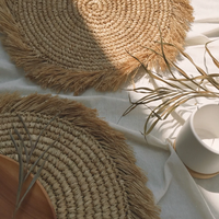 Napperons ronds tissés en rotin naturel faits à la main assiettes en osier raphia frange salle à manger thé vacances noël tapis de Table de cuisine
