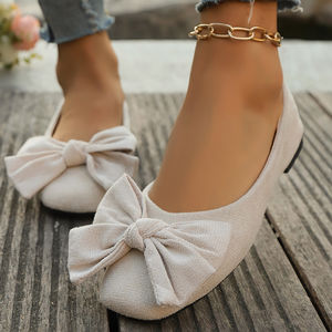 Chaussures plates grande taille pour femmes 803 avec nœud et motif à pois, collection Printemps 2025, en velours, bout rond, à enfiler, style mocassins - Product Image 2