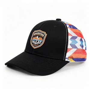 Igh Crown Camo Pattern <b>Flat</b> Brim Trucker <b>Hat</b> With Woven Patch Adult Size - Product Image 2