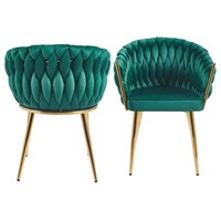 Chaise de salle à manger élégante et moderne pour restaurant commercial, avec accoudoirs en velours, dossier tissé à la main, design durable, pieds en métal, couleur au choix
