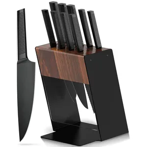 X50CrMoV15 גבוה פחמן גרמני בציפוי שחור נירוסטה סט סכיני מטבח עם סכיני בלוק בחירה למסעדה בהתאמה אישית