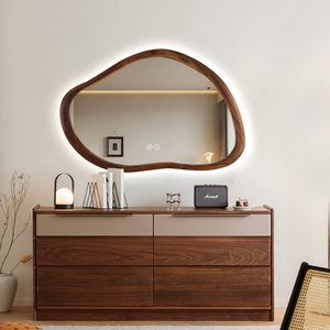 <span class=keywords><strong>Espejo</strong></span> LED de Baño <span class=keywords><strong>con</strong></span> Marco de Madera de Nogal Decorativo, <span class=keywords><strong>con</strong></span> Iluminación de <span class=keywords><strong>Borde</strong></span> y Atenuación, para Paisajes Irregulares y Retratos - Product Image 2