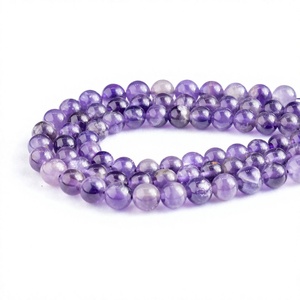 Perles rondes en améthyste naturelle de 8 mm, pierres précieuses lisses et polies, en vrac, pour la fabrication de bijoux, vente en gros - Product Image 1