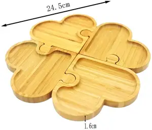 Piatto da portata 4-Pezzi A Forma di Cuore di Bambù Dip Set, Di Puzzle di Disegno Vassoio per Snack, Biscotti, antipasti, Tapas