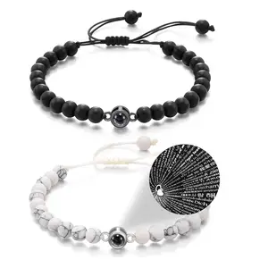 6MM Crystal Gemstone Jewelry 100 Language Love You Black Frosted White Turquoise Couple Projection Stone Handwoven Bracelet