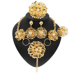 Yulaili Fashion Gilded Jewelry Set Hot Sale Flower Wispy Necklace Bracelet Earrings Ring Set Dubai Family Party Jewelry Sets