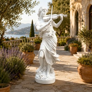 Sculpture personnalisée <span class=keywords><strong>de</strong></span> musicienne violoniste en marbre – Sculpture néoclassique sur mesure <span class=keywords><strong>de</strong></span> femme musiciste avec base en vigne Bacchique pour intérieurs <span class=keywords><strong>de</strong></span> luxe - Product Image 3