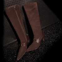 Bottines hautes à bout pointu, talon kitten, avec bride à boucle métallique