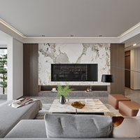Meuble TV flottant moderne en marbre blanc, pour salle de divertissement, en bouleau brun scandinave
