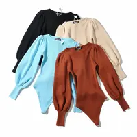 Yunze — combinaison à manches lanternes pour femmes, vêtement de base tricoté et côtelé, moulante, à manches longues, nouvelle collection 2021