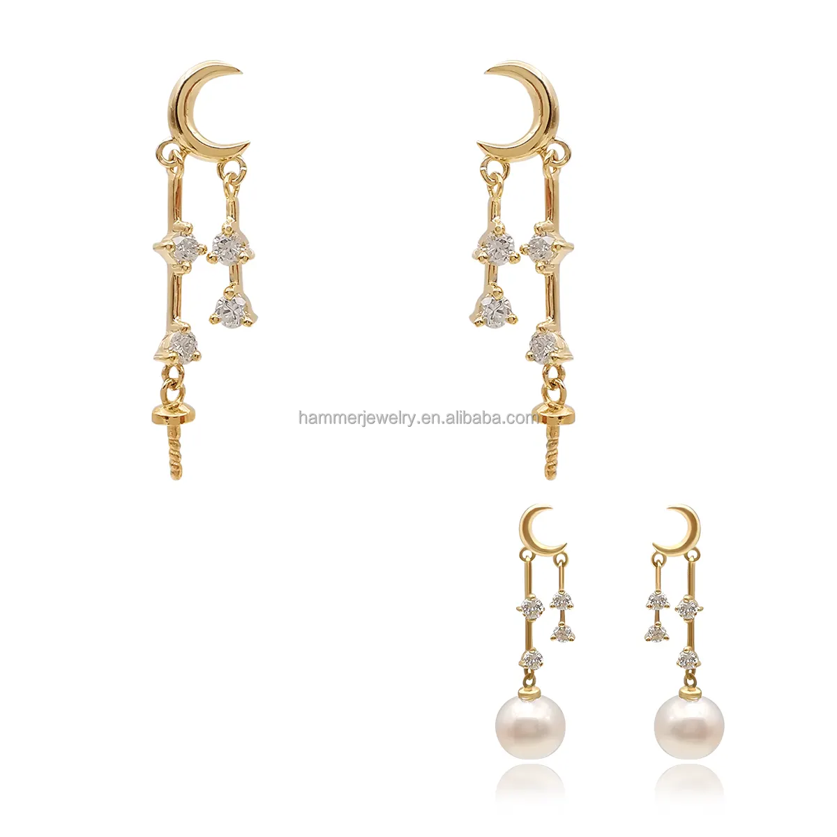 Wholesale Pearl Earrings Accessory 14K Diamond Earring DIY Jewelry Findings Fine Jewelry Mountings