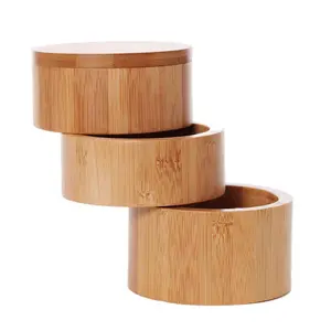 优质批发定制厨房食品储物盒圆形竹子咖啡茶糖罐