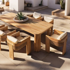 Ensemble de salle à manger en teck pour jardin, mobilier d'extérieur, ensemble chaise et table en teck pour patio et hôtel - Product Image 1