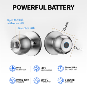 KROVI QX02 OEM/ODM Tuya App 生物识别指纹内外双用商用和住宅用电动智能旋钮锁门锁 - Product Image 5