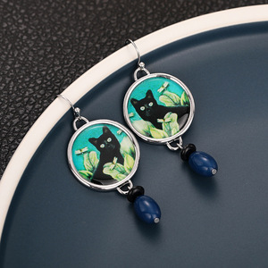 Orecchini pendenti vintage a forma di gatto per donna, orecchini geometrici ovali, gioielli alla moda per uso quotidiano, vendita all'ingrosso - Product Image 5