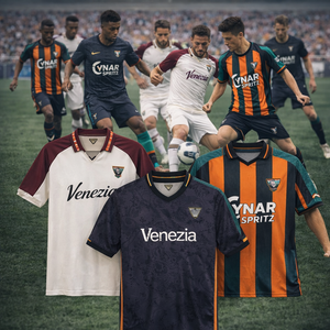 Uniforme de Fútbol de Local/Visitante Tercero de la Serie B de Venecia 25/26, Secado Rápido, Cuello en V, Manga Corta, Unisex, 100% Poliéster, Versión para Aficionados del <span class=keywords><strong>Venezia</strong></span> FC - Product Image 1