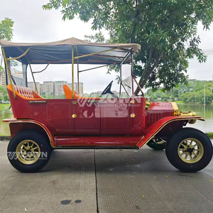 Auto Eléctrico Vintage Rojo con Asientos Naranjas y Detalles Dorados, Vehículo Descapotable de 5 Pasajeros para Turismo - Product Image 3