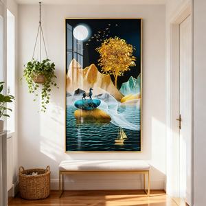 Decoración de Pared LED Personalizada al por Mayor, Impresión HD, Pintura Abstracta de Ciervos en Escena Nocturna, Pintura de Porcelana de Cristal para Sala de Estar - Product Image 3