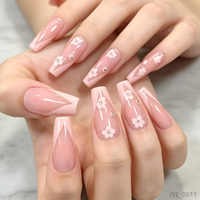 Ongles en forme de cercueil roses personnalisés, style V-French et motif floral, service OEM/ODM, support de marque privée