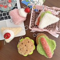 Peluches Kawaii Simulation Alimentaire En Peluche Cerise Gâteau Porte-clés Moelleux Peluche Sandwich Hamburger Gâteau Porte-clés Sac Charmes Accessoires