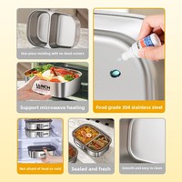 Lonchera Cuadrada de Acero Inoxidable 304 con Tapa, 2 Compartimentos, Apta para Microondas, Hermética, para Guardar en el Refrigerador, para Trabajadores de Oficina