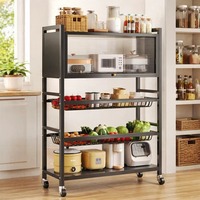 Grand meuble de rangement noir sur pied en fer, étagères multifonctionnelles durables pour micro-ondes, bols et vaisselle, idéal pour la cuisine domestique