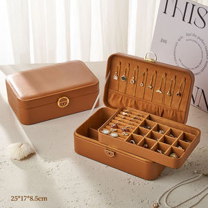 Caja de Almacenamiento de Joyas de Cuero PU de Doble Capa con Cierre, Elegante y Personalizable con Logotipo, de Lujo Sencillo, para Mujeres y Niñas, Venta al Por Mayor - Product Image 5