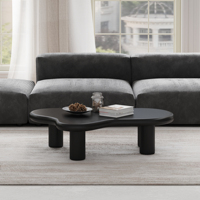 Voxhome Table basse en bois MDF blanc en forme de nuage crème moderne Panneau irrégulier noir pour meubles de salon