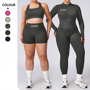 Conjunto de Ropa de Yoga de 5 Piezas para <span class=keywords><strong>Mujer</strong></span>, Tallas Grandes XL, <span class=keywords><strong>XXL</strong></span>, 3XL, Alta Elasticidad, Mangas Largas, Leggings para Correr, Sujetador Deportivo Ajustado, Pantalones Cortos de Fitness - Product Image 1