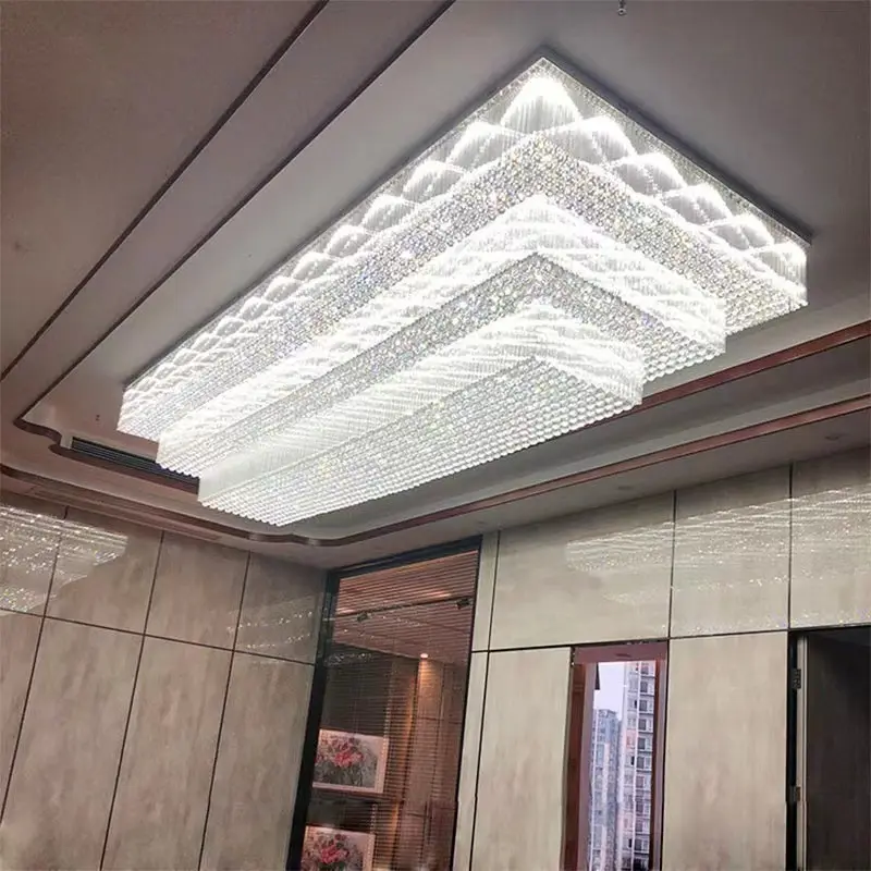 تصميم فندقي حسب الطلب مصباح كريستال K9 ديكور فولاذ مقاوم للصدأ مصباح سقف فاخر إضاءة فاخرة لغرفة معيشة فيلا