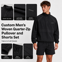 Ensemble de survêtement léger deux pièces IKDEER personnalisé avec pull à col zippé et short tissé pour la vente en gros
