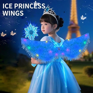 Festival Angel <strong>Neon</strong> Feathered Round Glowing Wings Back Decor for Little Girls Halloween Fairy Wings - Product Image 1