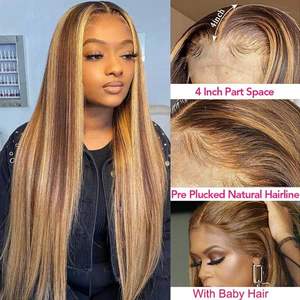 Peluca de cabello humano liso con malla frontal para mujer, pelo largo recto de 30 pulgadas, 13x4, color rubio miel, 4 colores #27 - Product Image 5