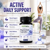Capsules de magnésium vegan sans sucre, sans OGM, sans gluten, sans gélatine, haute puissance, 12-en-1, pour le soulagement du stress et le soutien de l'humeur
