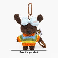 Porte-clés en peluche Ours noir unique avec nœud cœur, pendentif de sac Teddy en pull rayé arc-en-ciel créatif, accessoire de luxe en peluche