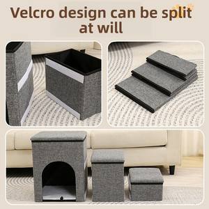 Escaleras de madera maciza para perros de tres capas, diseño plegable de lujo con <span class=keywords><strong>cama</strong></span> de almacenamiento, sofá, <span class=keywords><strong>nido</strong></span> de cachorro, <span class=keywords><strong>escalera</strong></span> de escalada para gatos Corgi Teddy - Product Image 5