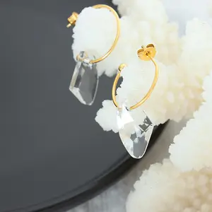Vintage 18K Gold Plated Geometric Transparent Glass Stone Earrings Trendy Stainless Steel Irregular Gemstone Jewelry Earring