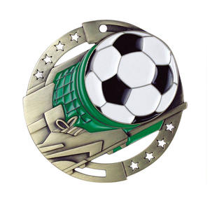 Medaglia Sportiva di Calcio Personalizzata a Cinque Stelle in Lega di Zinco Pressofusa 3D con Placcatura in Bronzo Antico e Smalto Traforato - Product Image 1