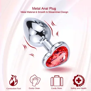 Conjunto de 3 Plug <span class=keywords><strong>Anal</strong></span> Coração Metal Cristal S/M/L Tamanhos Removível Aço Inoxidável Butt Plug Estimulador Sexual para Mulheres Homens - Product Image 2
