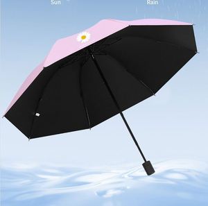 Parapluie pliant manuel à trois volets avec motif floral marguerite moderne, manche en plastique et tige en fer, en vinyle, pour usage extérieur - Product Image 2