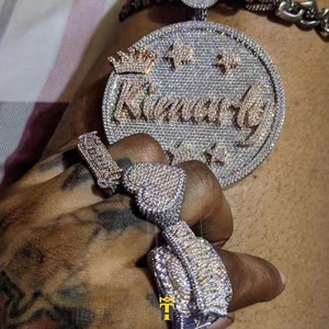Hip Hop bijoux hommes lettre <span class=keywords><strong>nom</strong></span> <span class=keywords><strong>logo</strong></span> initial pendentif glacé personnalisé rond entièrement cz bling lettre pendentif collier - Product Image 3