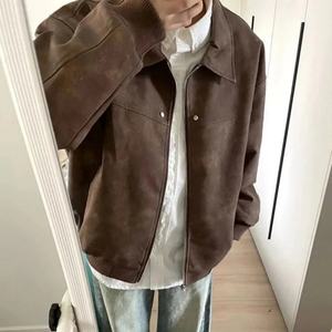 2025PU <b>Leather</b> American <b>Retro</b> <b>Jacket</b> for Men and Women in Spring and Autumn, Turn-down Collar, Couple <b>Leather</b> <b>Jacket</b> - Product Image 4